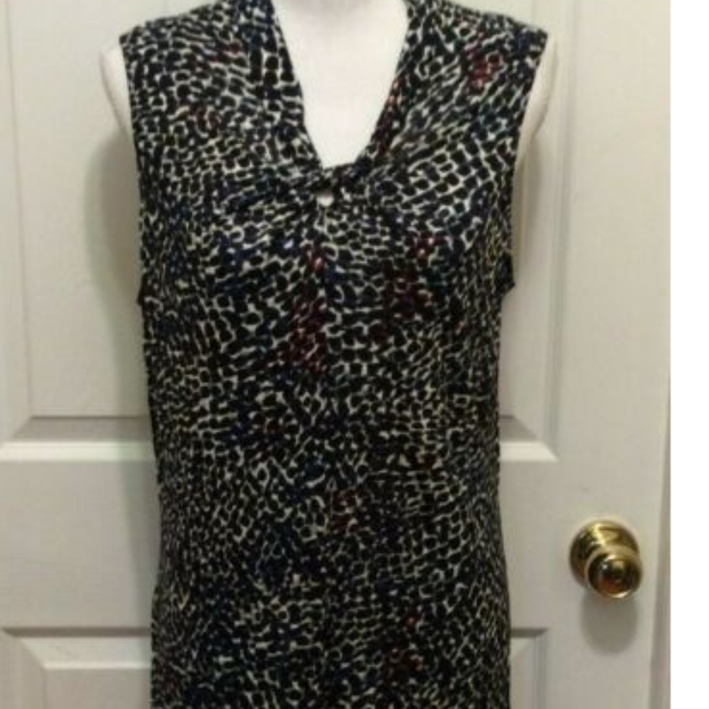 CAbi Top L Black White Blue Sleeveless Bowie 3242